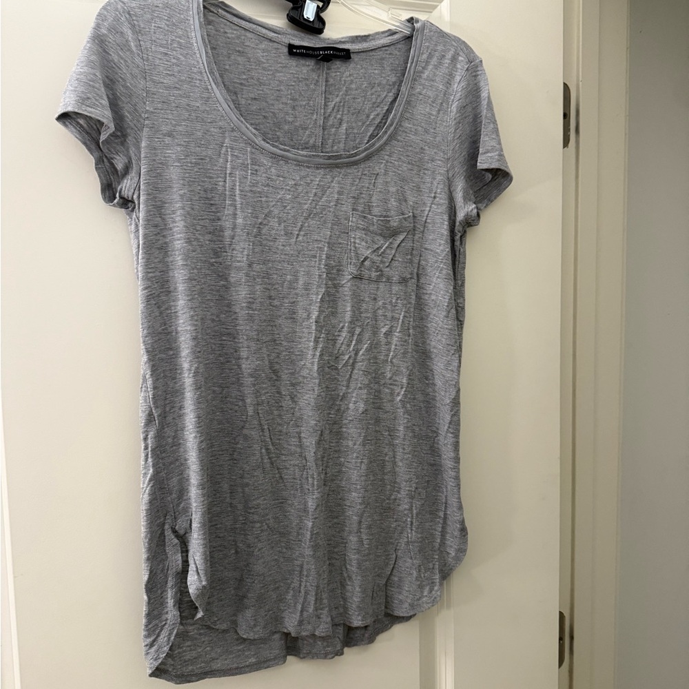 White House Black Market Gray Pocket Short Sleeve Tee